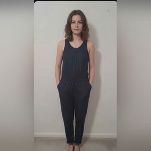 Shosho Black Sleeveless Button Front Cuffed Ankle Jumpsuit NWOT Medium